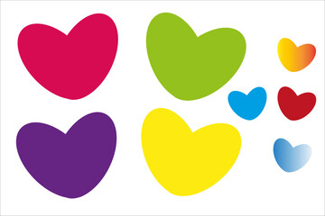 Colorful vector hearts set shows pink, green, purple, yellow, blue