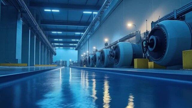 A modern industrial water facility wind turbine