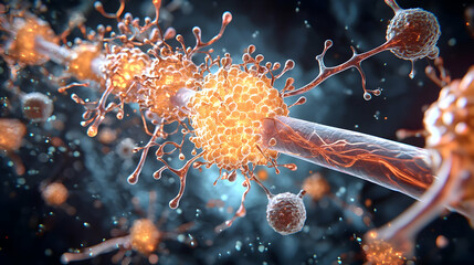 Abstract Glowing Neural Cells Interaction