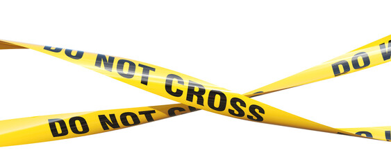yellow caution tapes with black text 3d