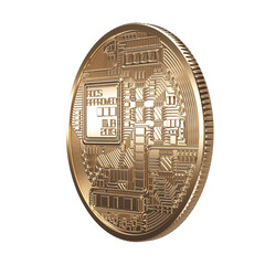 Gold bitcoin on a transparent background 3d
