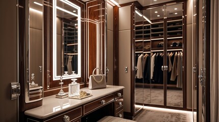 Luxury dressing room with modern design and elegant storage solutions for fashion enthusiasts in a high-end home