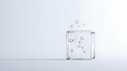 Abstract Glass Cube With Water And Bubbles