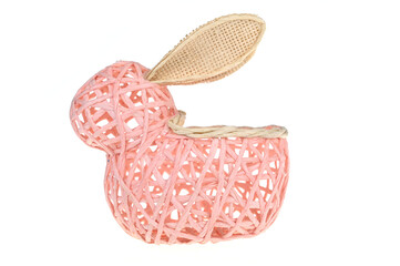 Pink Rabbit Easter Egg Hunt Basket isolated on white