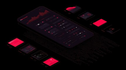 Isometric futuristic user interface display layout