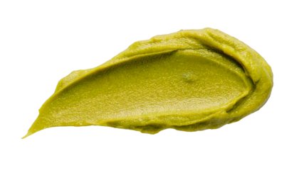Pistachio, paste, smear — a creamy, rich green spread elegantly swirled across a clean white background, evoking freshness, gourmet flavor, and visual appeal, perfect for culinary designs or food-them