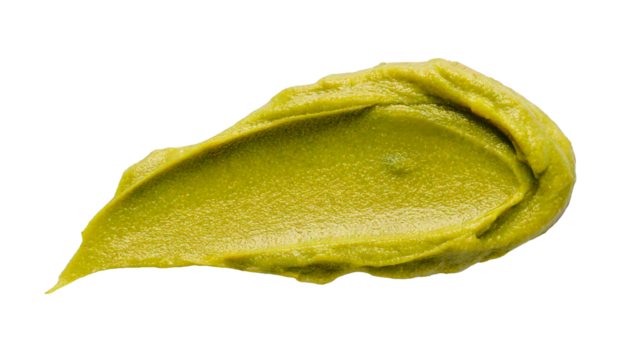 Pistachio, paste, smear — a creamy, rich green spread elegantly swirled across a clean white background, evoking freshness, gourmet flavor, and visual appeal, perfect for culinary designs or food-them