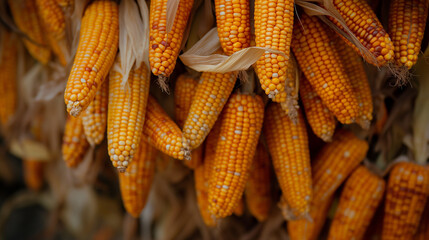 Close-Up of Dried Golden Corn Cobs Showing Agricultural Harvest and Abundance