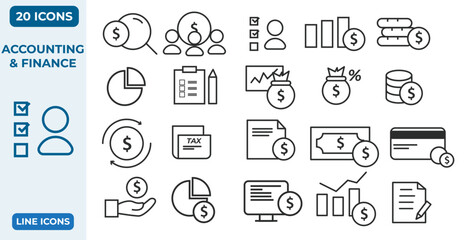 Bussiness cash and money icon set with web and social media symbols for business design illustration