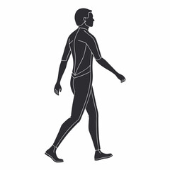 Silhouette of walking man: A sleek and minimalist silhouette of a man in motion, captured in side profile against an isolated background, perfect for representing activity, direction.