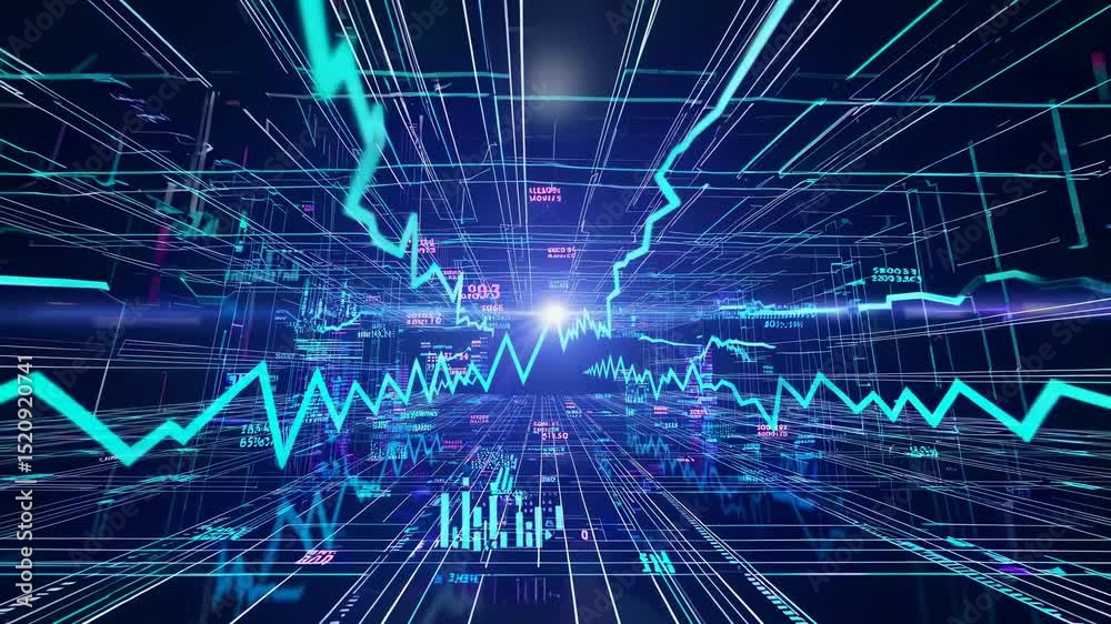 Wall mural dynamic abstract visualization graphs financial data analysis using luminous intersecting digital li