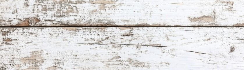 Obraz premium Distressed Whitewashed Wood Texture Two Horizontal Planks, White Paint, Rustic Background, Wood Grain Rustic, Texture