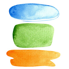 A collection of watercolor shapes for text backgrounds. Hand painted bright minimalist elements. Perfect for modern design, branding, posters, cards and children's projects