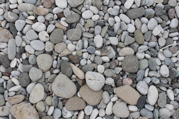 pebbles on the seashore, stones of different sizes and colors