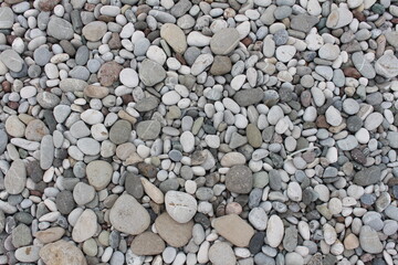 pebbles on the seashore, stones of different sizes and colors