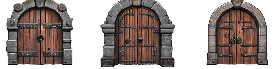 Three arched stone doorways with wooden doors (1)