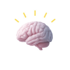 A realistic human brain with yellow lines depicting an idea or inspiration above it.