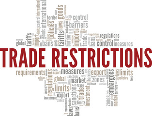 Trade Restrictions word cloud conceptual design isolated on white background.