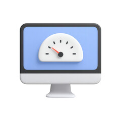A computer monitor displaying a speedometer gauge with a red needle pointing left.