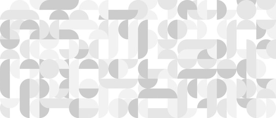 Plakat White trendy seamless background of circles and squares in modern Scandinavian style. Cover of gray geometric shapes in retro texture for wallpaper or packaging.