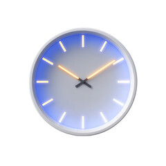 Minimalist wall clock with blue gradient face, white markers, and orange hands.
