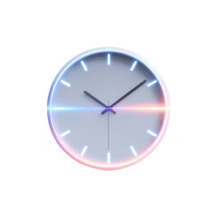 Modern round wall clock with glowing blue and red accents and minimalistic hour markers.