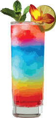 vibrant layered cocktail in a tall glass.eps