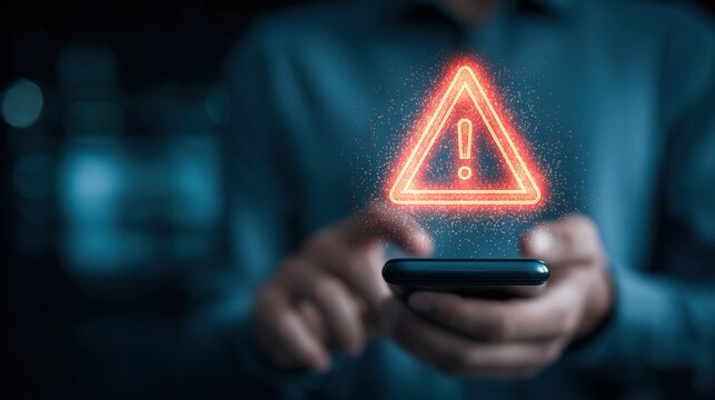 System hacked warning alert, Man using smartphone with cyber attack network, virus, spyware, scam or Malicious software. Cyber security and cybercrime. Compromised information internet. High quality