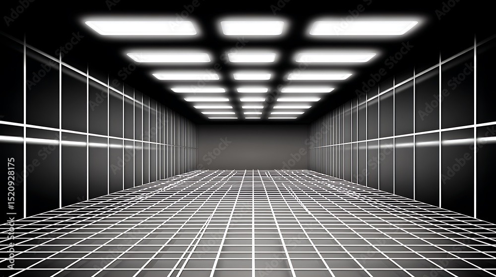 Fototapete illuminated grid in dark empty space