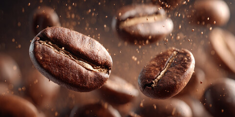 Roasted Coffee Beans Floating with Ground Dust
