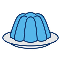 sweet blue jelly desert snack food on a plate flat color vector illustration template design