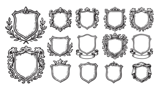 heraldic shield set vector set illustration - Powered by Adobe
