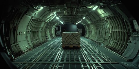 Cargo hold of a large transport aircraft.