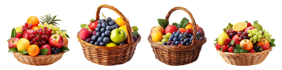 A collection of fruit baskets isolated on a transparent background