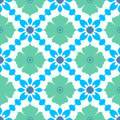 Wallpaper, seamless patterns, geometric flowers, white background, blue, blue and green flowers, vector patterns