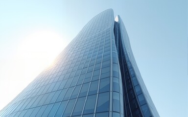 3D render of futuristic architecture, Skyscraper building with curve glass window. High quality