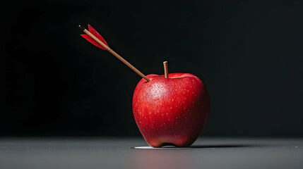 Red Apple Pierced By Arrow On Dark Background