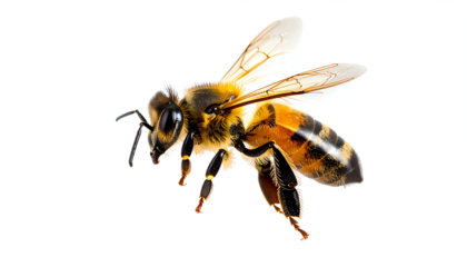 A detailed bee with intricate wing patterns and vibrant colors, showcasing its body structure and features