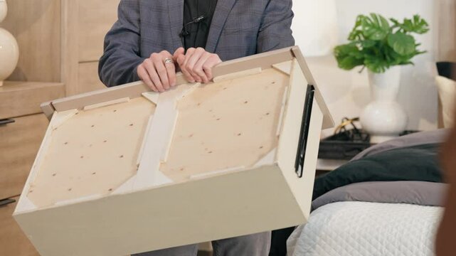 Over-Shoulder View of Suit Presenter Demonstrating High-Quality Drawer Build