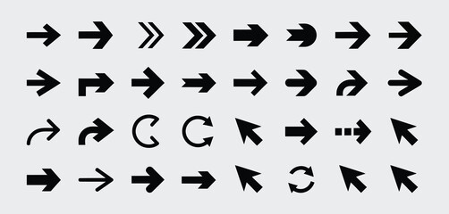 Collection of Black Arrow Icons for Web Design