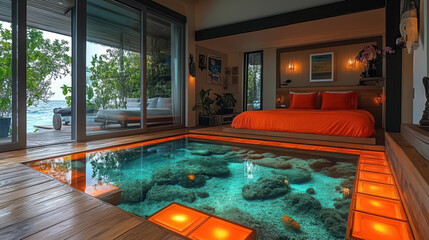 An bungalow with glass panels