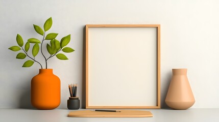 Fototapeta premium A cozy rustic chic home workspace with wall art display long title A cozy rustic chic home