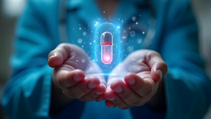 Close-Up Gloved Hands Holding Digital Health Passport with Capsule Display