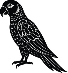 Fototapeta premium Parrot Illustration in Black and White Tropical Art with Minimalist Bird Design for Exotic Wildlife Illustration