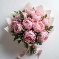 Stunning Pink Peony Bouquet Wrapped in Paper with Ribbon