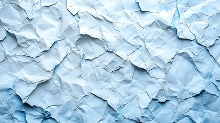 Obraz premium Crumpled paper texture background showing shadows and creases with light blue hue for artistic or graphic use