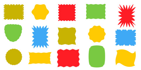 Squiggle stories frames set. Jaggered edges, retro scallop frames, psychedelic forms, groovy shapes set
