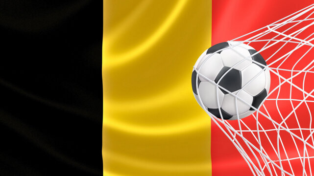 Football ball with the national flag of Belgium. Flag of Belgium. Horizontal Realistic waving flag of State of Belgium. Fabric textured flowing flag of Belgium. vector illustraton