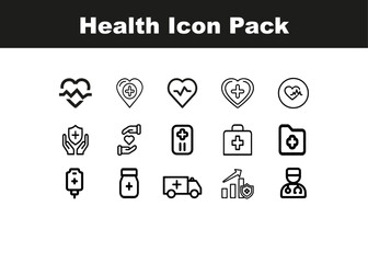 Medical and Healthcare Icon Set – Outline Style Hospital and Doctor Symbols
