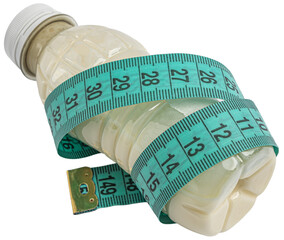 white bottle of yogurt wrapped in blue tape measure in centimeter